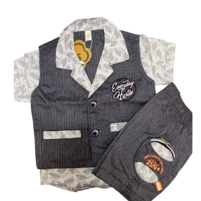 Boys 3-Piece Formal Outfit Set – Printed Shirt, Waistcoat & Trouser