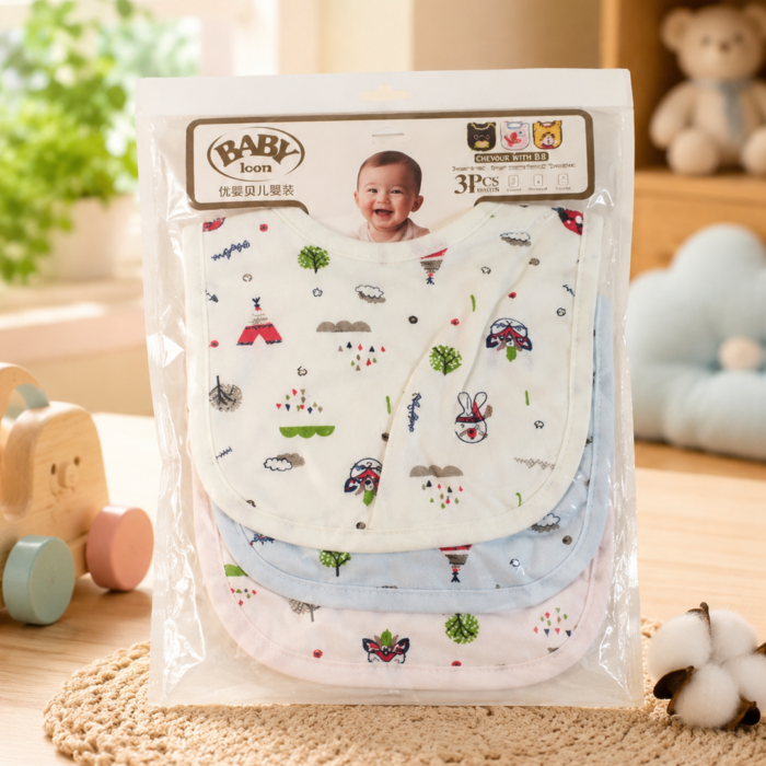 Baby Bib Pack of 3 – Soft & Absorbent Feeding Bibs