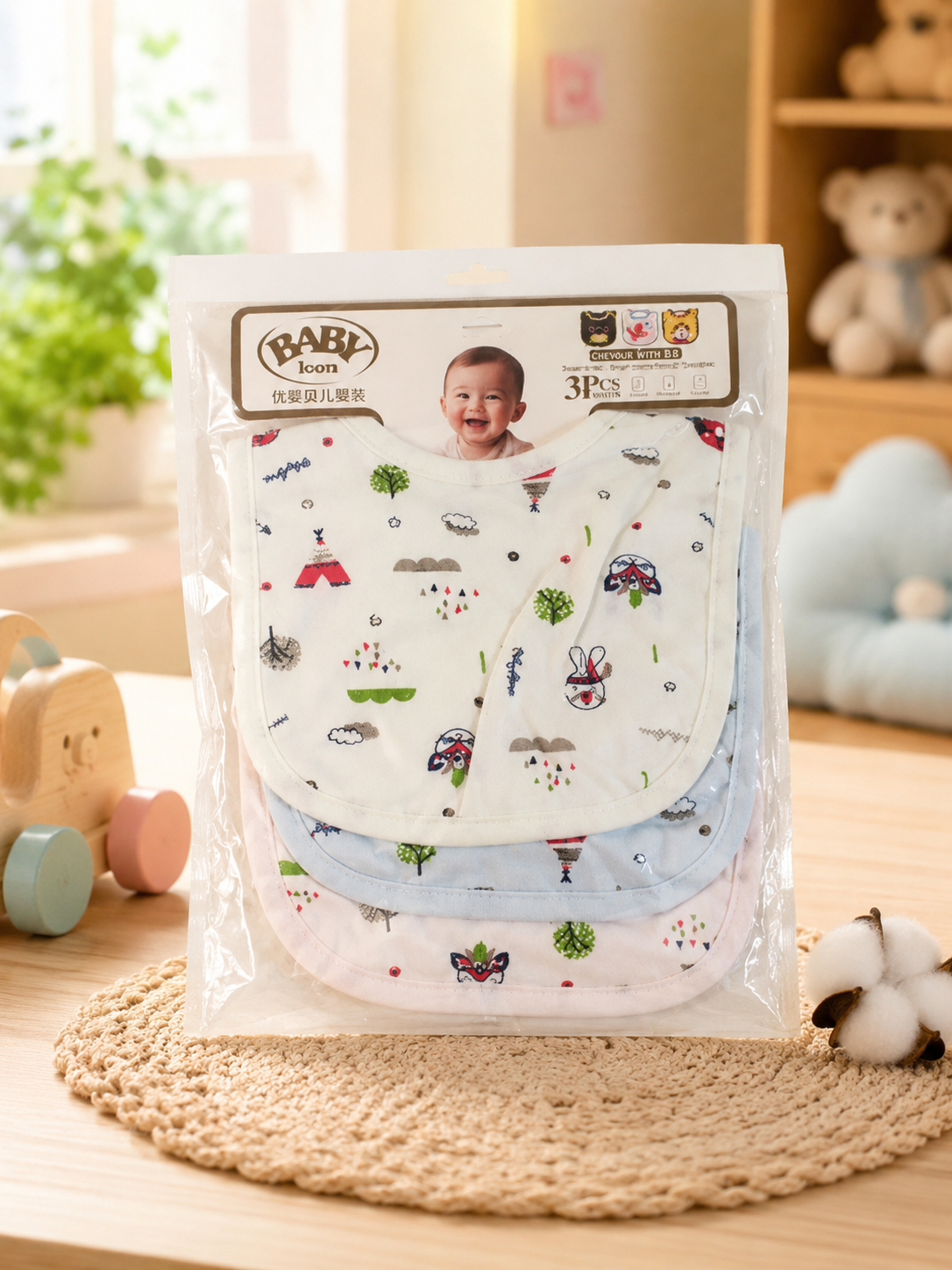 Baby Bib Pack of 3 – Soft & Absorbent Feeding Bibs
