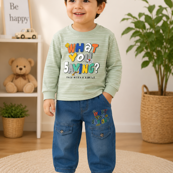 Baby Boys Winter Co-ord Set – Sweatshirt & Denim Jogger Pants