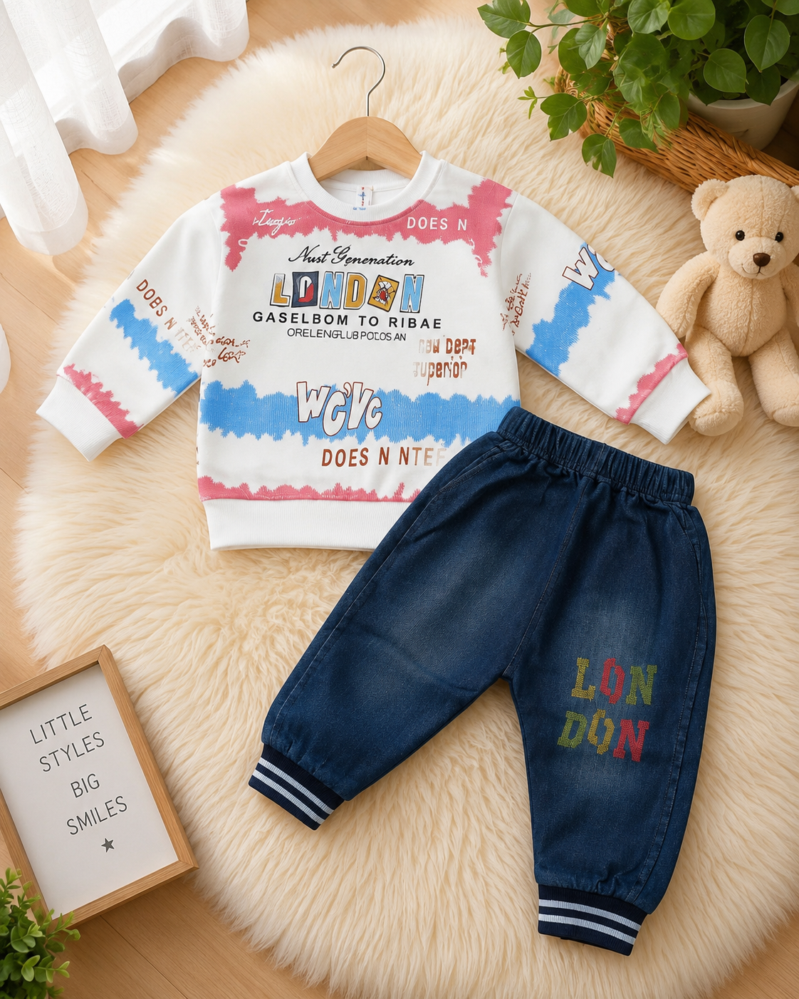 Baby Boys Graphic Sweatshirt & Denim Pants set - Image 3