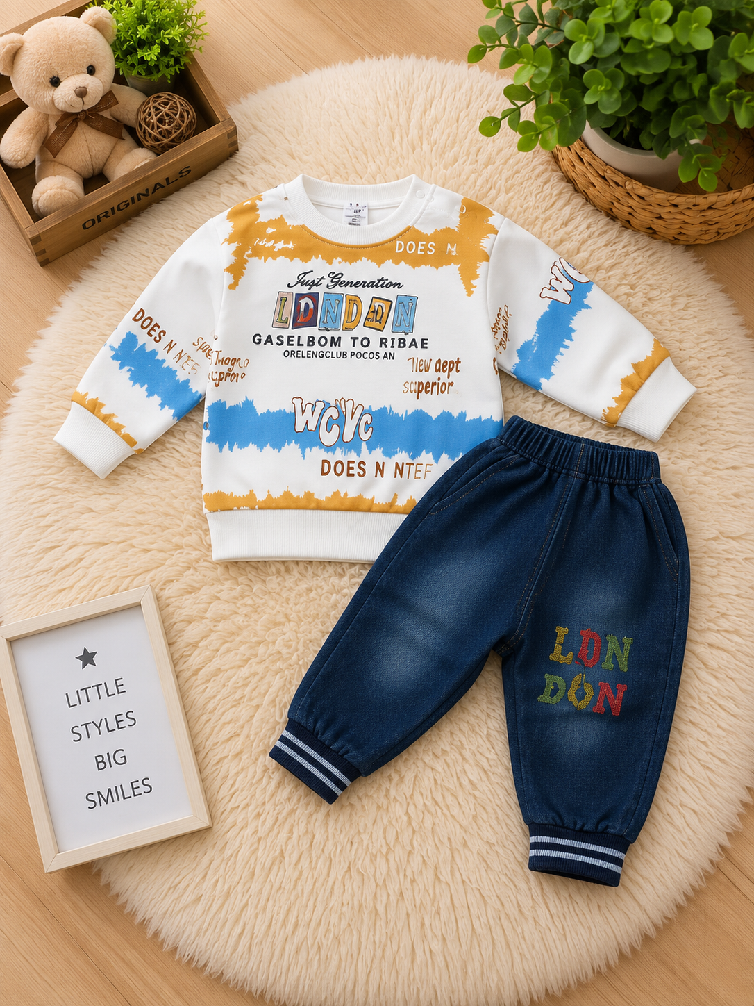 Baby Boys Graphic Sweatshirt & Denim Pants set - Image 2