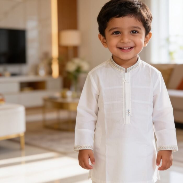 Kids White Kurta Pajama Set – Traditional Ethnic Wear for Boys