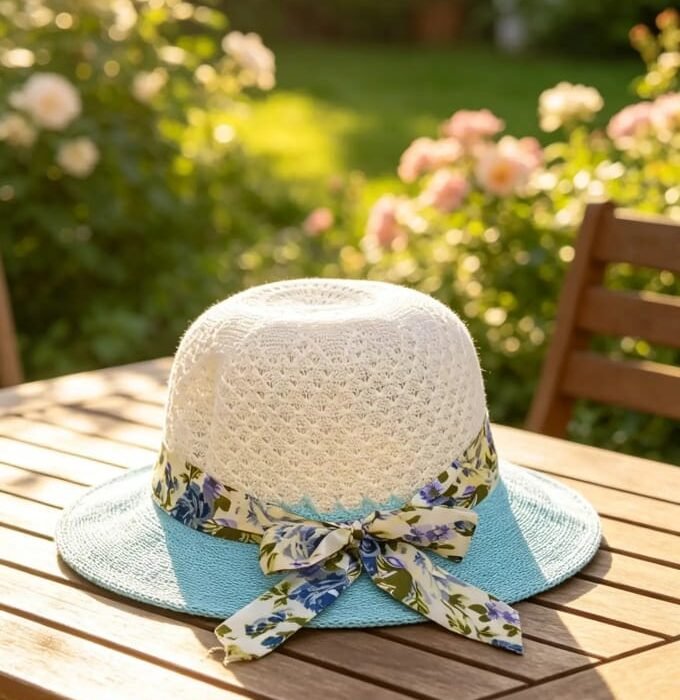 Kids Summer Sun Hat with Floral Bow